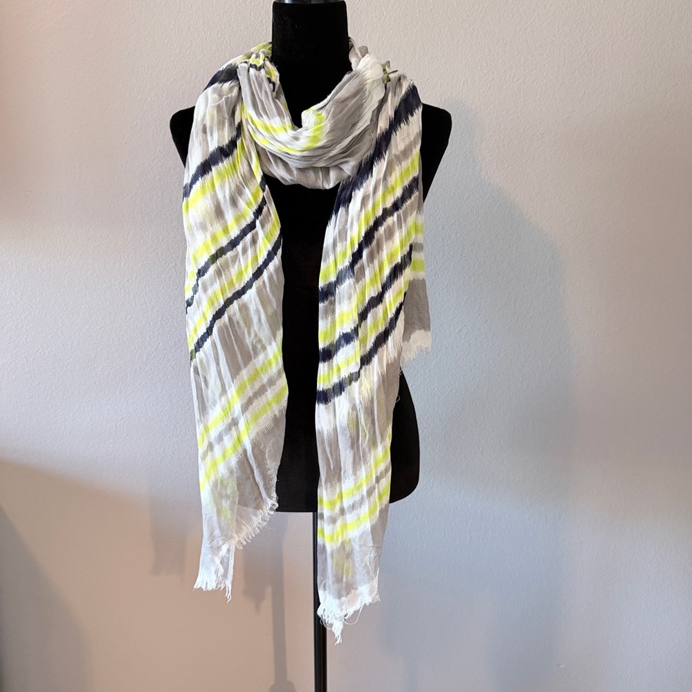 Striped White and Yellow and Blue Scarf